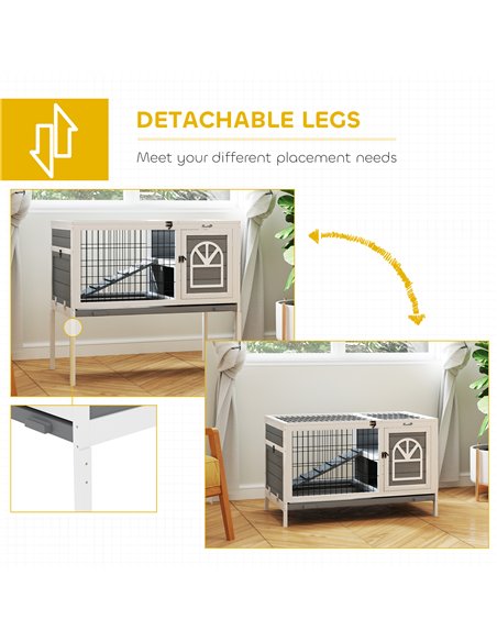 PawHut Wooden Rabbit Hutch, Guinea Pig Cage, with Removable Tray, Openable Roof, Grey - pic 149930 | FastDaddyshop