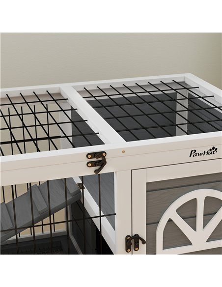 PawHut Wooden Rabbit Hutch, Guinea Pig Cage, with Removable Tray, Openable Roof, Grey - pic 149931 | FastDaddyshop