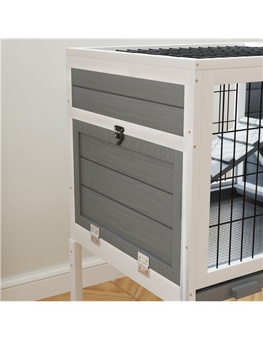 PawHut Wooden Rabbit Hutch, Guinea Pig Cage, with Removable Tray, Openable Roof, Grey