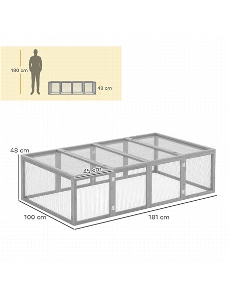 PawHut Wooden Rabbit Hutch Cage 6ft with Wire Mesh, Openable Roof, Play Space for Outdoor, Grey - pic 149935 | FastDaddyshop