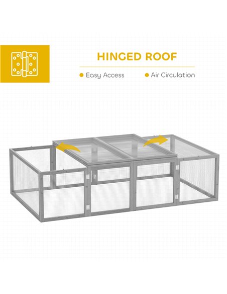 PawHut Wooden Rabbit Hutch Cage 6ft with Wire Mesh, Openable Roof, Play Space for Outdoor, Grey - pic 149936 | FastDaddyshop