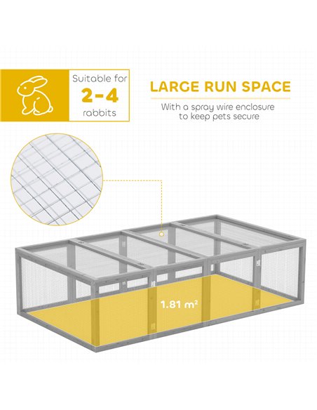 PawHut Wooden Rabbit Hutch Cage 6ft with Wire Mesh, Openable Roof, Play Space for Outdoor, Grey - pic 149938 | FastDaddyshop
