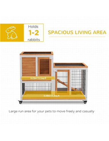 PawHut Wooden Indoor Hutch Elevated Cage w/ Wheel, Run, Yellow