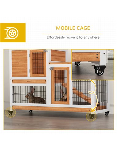 PawHut Wooden Indoor Hutch Elevated Cage w/ Wheel, Run, Yellow
