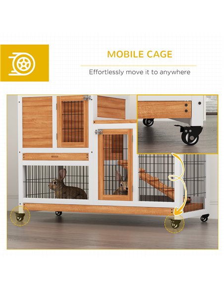 PawHut Wooden Indoor Hutch Elevated Cage w/ Wheel, Run, Yellow - pic 149948 | FastDaddyshop