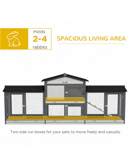 PawHut 2-Tier Large Rabbit Hutch Outdoor with Double Side Run Boxes, No-leak Plastic Tray, Ramp, 230 x 53 x 93.5cm, Light Grey - pic 149954 | FastDaddyshop