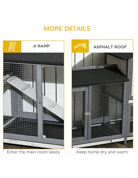 PawHut 2-Tier Large Rabbit Hutch Outdoor with Double Side Run Boxes, No-leak Plastic Tray, Ramp, 230 x 53 x 93.5cm, Light Grey - pic 149957 | FastDaddyshop