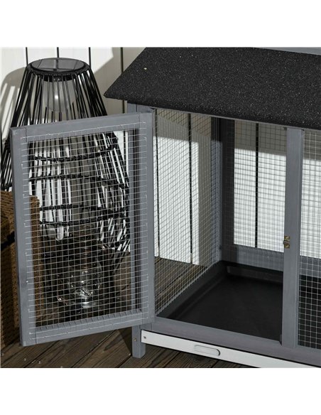 PawHut 2-Tier Large Rabbit Hutch Outdoor with Double Side Run Boxes, No-leak Plastic Tray, Ramp, 230 x 53 x 93.5cm, Light Grey - pic 149959 | FastDaddyshop