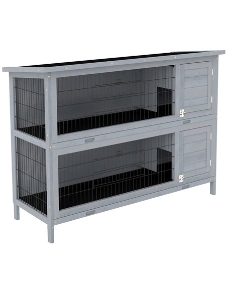 PawHut Rabbit Hutch Outdoor Guinea Pig Hutch Bunny Cage with No-Leak Trays, Divider, 136 x 50 x 93cm, Grey - pic 149960 | FastDaddyshop