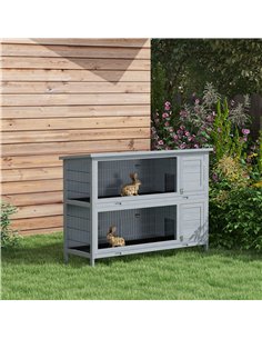 PawHut Rabbit Hutch Outdoor Guinea Pig Hutch Bunny Cage with No-Leak Trays, Divider, 136 x 50 x 93cm, Grey 2