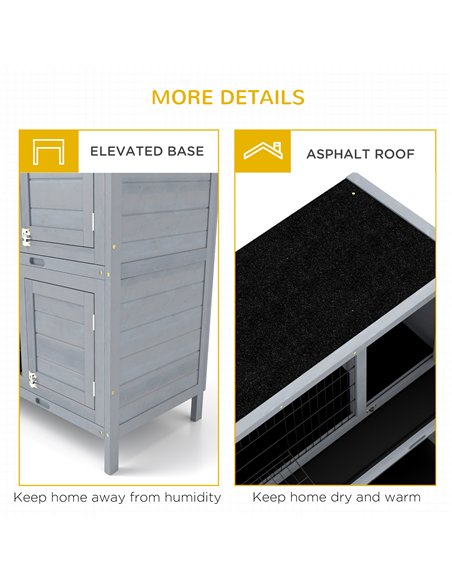PawHut Rabbit Hutch Outdoor Guinea Pig Hutch Bunny Cage with No-Leak Trays, Divider, 136 x 50 x 93cm, Grey - pic 149966 | FastDaddyshop