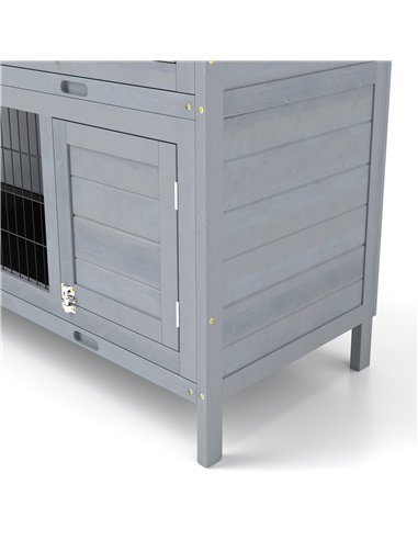 PawHut Rabbit Hutch Outdoor Guinea Pig Hutch Bunny Cage with No-Leak Trays, Divider, 136 x 50 x 93cm, Grey