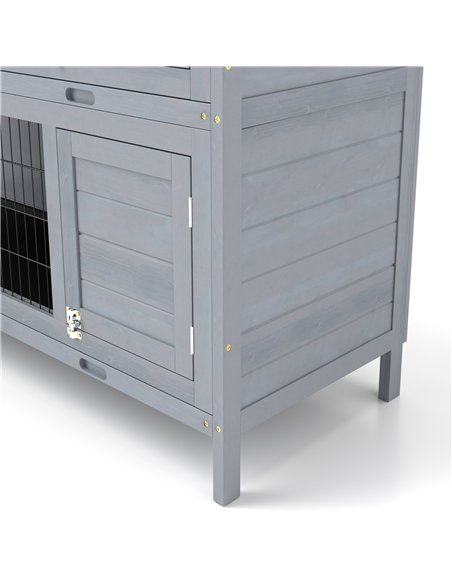 PawHut Rabbit Hutch Outdoor Guinea Pig Hutch Bunny Cage with No-Leak Trays, Divider, 136 x 50 x 93cm, Grey - pic 149967 | FastDaddyshop