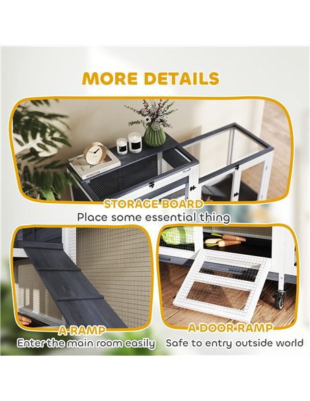 PawHut Wooden Rabbit Hutch with Run, 2-Tier Guinea Pig Hutch with Run, Wheels, 3 Plastic Trays, 2 Openable Top, for 2-3 Rabbits - pic 149976 | FastDaddyshop