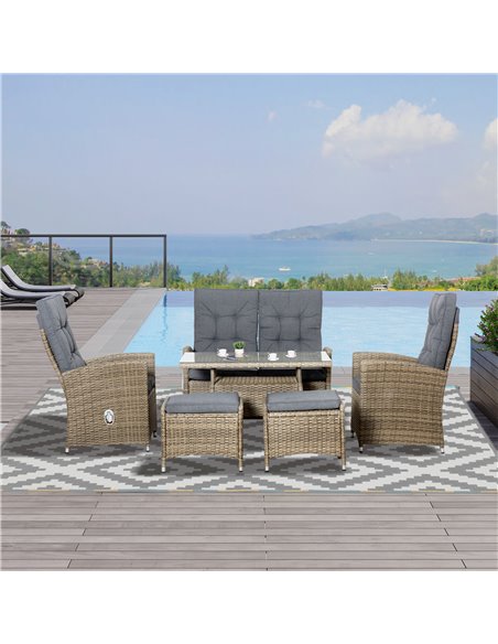 Outsunny 6 Pieces PE Rattan Dining Set with Dining Table and Chaise Lounge Chair, Mixed Grey - pic 15003 | FastDaddyshop