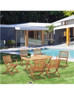 Outsunny 7 Piece Wooden Garden Dining Set with Umbrella Hole, Folding Table and Armchairs, Teak 2