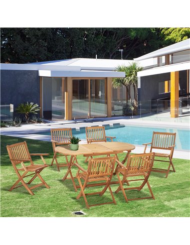 Outsunny 7 Piece Wooden Garden Dining Set with Umbrella Hole, Folding Table and Armchairs, Teak