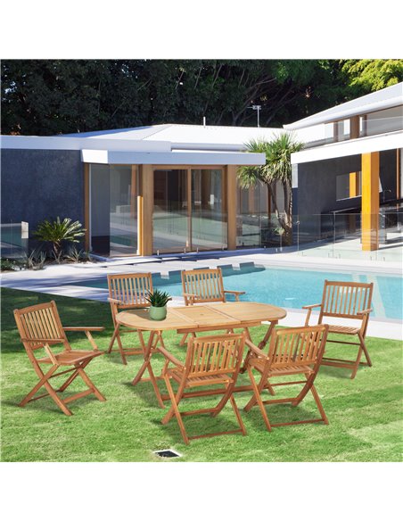 Outsunny 7 Piece Wooden Garden Dining Set with Umbrella Hole, Folding Table and Armchairs, Teak - pic 15011 | FastDaddyshop