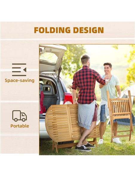 Outsunny 7 Piece Wooden Garden Dining Set with Umbrella Hole, Folding Dining Table and Armchairs with Parasol Hole, Teak - pic 15015 | FastDaddyshop