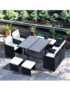 Outsunny 9PC Garden Rattan Dining Table Set, Black 2