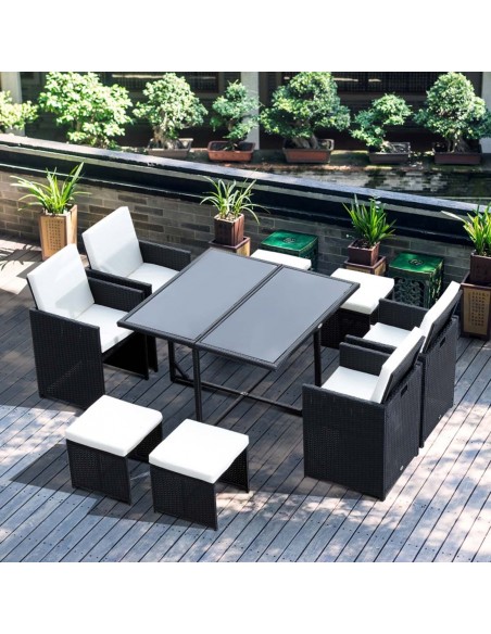 Outsunny 9PC Garden Rattan Dining Table Set, Black - pic 15019 | FastDaddyshop