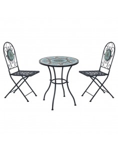 Outsunny 3pc Metal Dining Set with Mosaic Garden Table and 2 Folding Chairs