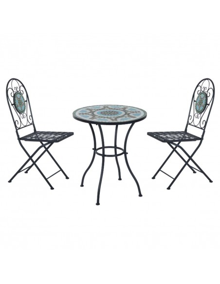 Outsunny 3pc Metal Dining Set with Mosaic Garden Table and 2 Folding Chairs - pic 15020 | FastDaddyshop