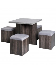 Homcom Indoor Outdoor 5PC Dining Wooden Set with 4 Storage Stools, Space Saving Design