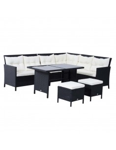 Outsunny 8-Seater Garden Rattan Corner Dining Sofa Set with Cushion, Black