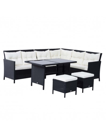 Outsunny 8-Seater Garden Rattan Corner Dining Sofa Set with Cushion, Black - pic 15023 | FastDaddyshop