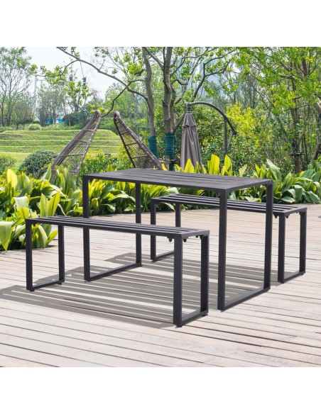 Outsunny Outdoor 3 PCs Metal Picnic Table and 2 Benches Dining Set, Black - pic 15024 | FastDaddyshop