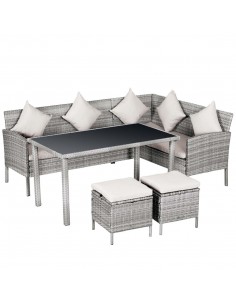 Outsunny 6-Seater Garden Rattan Corner Dining Wicker Sofa Set with Cushions, Mixed Grey