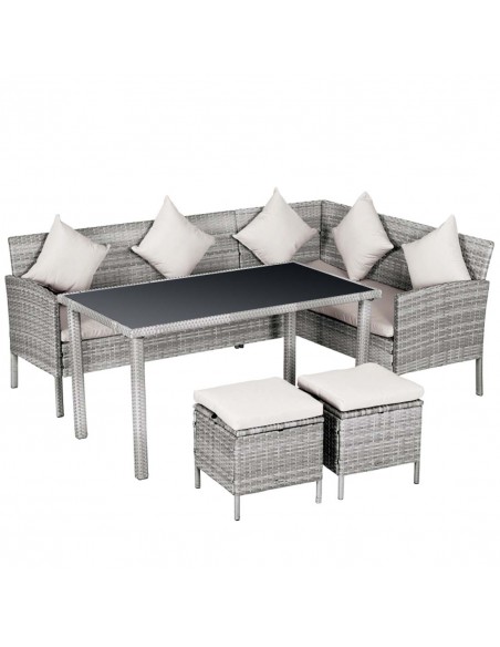 Outsunny 6-Seater Garden Rattan Corner Dining Wicker Sofa Set with Cushions, Mixed Grey - pic 15025 | FastDaddyshop
