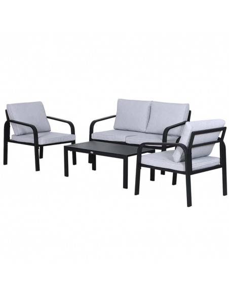 Outsunny 4pcs Garden Sofa Set with 2 Single Armchair, 1 Bench & 1 Coffee Table, Black - pic 15026 | FastDaddyshop