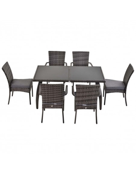 Outsunny 7 Pieces PE Rattan Garden Dining Set with Glass Top and Cushions, Grey - pic 15027 | FastDaddyshop
