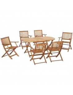 Outsunny 7 Piece Wooden Garden Dining Set with Umbrella Hole, Folding Table and Armchairs, Teak