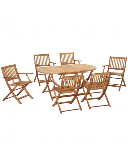 Outsunny 7 Piece Wooden Garden Dining Set with Umbrella Hole, Folding Table and Armchairs, Teak - pic 15031 | FastDaddyshop
