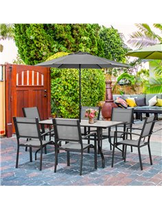 Outsunny 7 Piece Garden Dining Set with Armchairs, Table and Parasol Hole, Grey 2