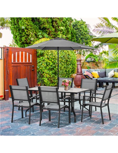 Outsunny 7 Piece Garden Dining Set with Armchairs, Table and Parasol Hole, Grey - pic 15032 | FastDaddyshop