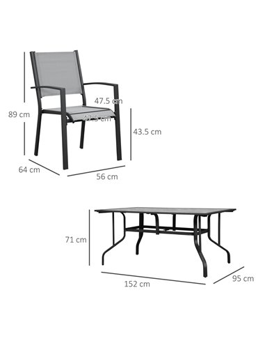 Outsunny 7 Piece Garden Dining Set with Armchairs, Table and Parasol Hole, Grey