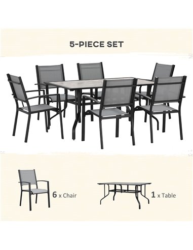 Outsunny 7 Piece Garden Dining Set with Armchairs, Table and Parasol Hole, Grey