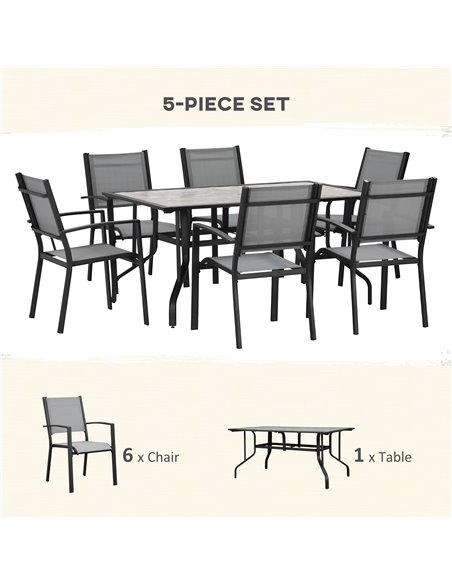 Outsunny 7 Piece Garden Dining Set with Armchairs, Table and Parasol Hole, Grey - pic 15034 | FastDaddyshop