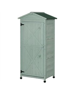 Outsunny Wooden Garden Shed, Outdoor Storage Cabinet with 2 Shelves and Hooks, Locking Organiser Outdoor Narrow Tool House, 74x5