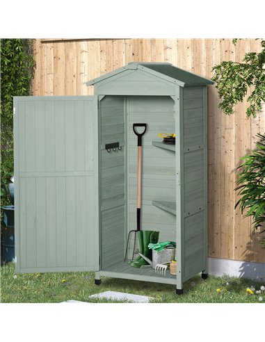 Outsunny Wooden Garden Shed, Outdoor Storage Cabinet with 2 Shelves and Hooks, Locking Organiser Outdoor Narrow Tool House, 74x5