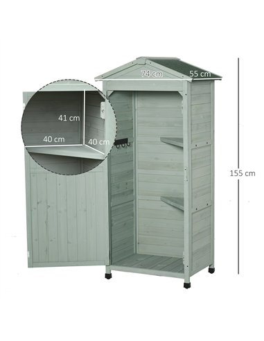 Outsunny Wooden Garden Shed, Outdoor Storage Cabinet with 2 Shelves and Hooks, Locking Organiser Outdoor Narrow Tool House, 74x5