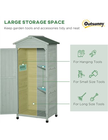 Outsunny Wooden Garden Shed, Outdoor Storage Cabinet with 2 Shelves and Hooks, Locking Organiser Outdoor Narrow Tool House, 74x5
