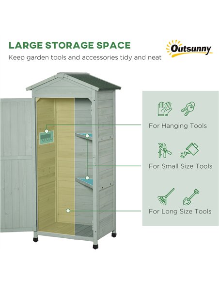 Outsunny Wooden Garden Shed, Outdoor Storage Cabinet with 2 Shelves and Hooks, Locking Organiser Outdoor Narrow Tool House, 74x5 - pic 150346 | FastDaddyshop