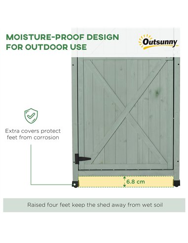 Outsunny Wooden Garden Shed, Outdoor Storage Cabinet with 2 Shelves and Hooks, Locking Organiser Outdoor Narrow Tool House, 74x5