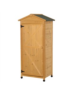 Outsunny Wooden Garden Shed, Outdoor Storage Cabinet with 2 Shelves and Hooks, Locking Organiser Outdoor Narrow Tool House, 74x5