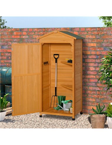 Outsunny Wooden Garden Shed, Outdoor Storage Cabinet with 2 Shelves and Hooks, Locking Organiser Outdoor Narrow Tool House, 74x5